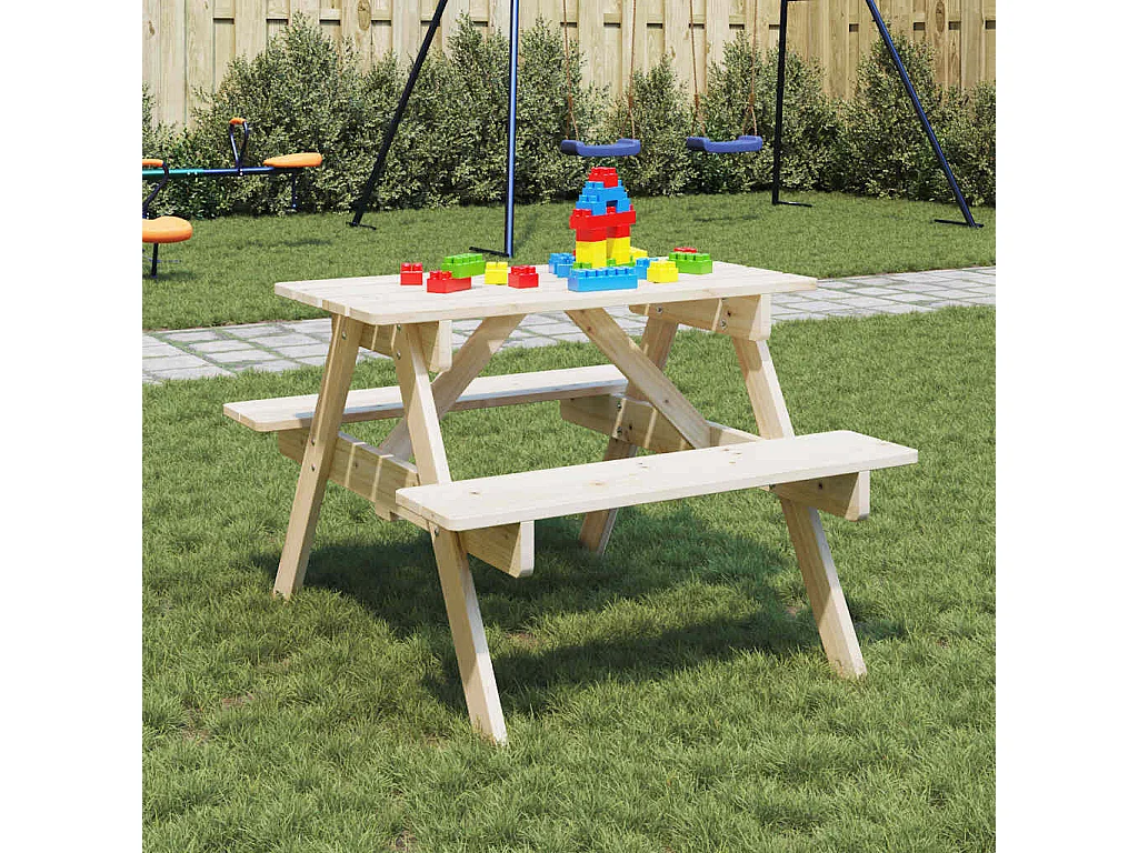 Mesa piquenique 4 crianças c/ orifício guarda-sol abeto maciço