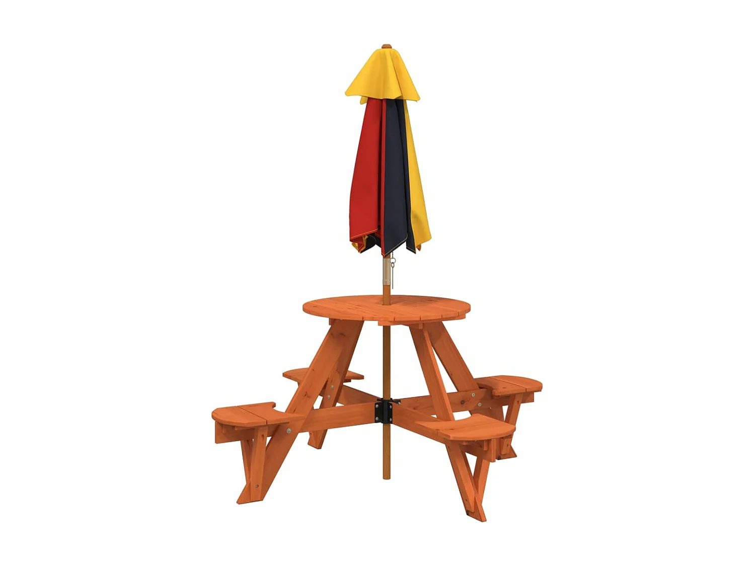 Table de pique-nique pour 4 enfants avec parasol rond sapin