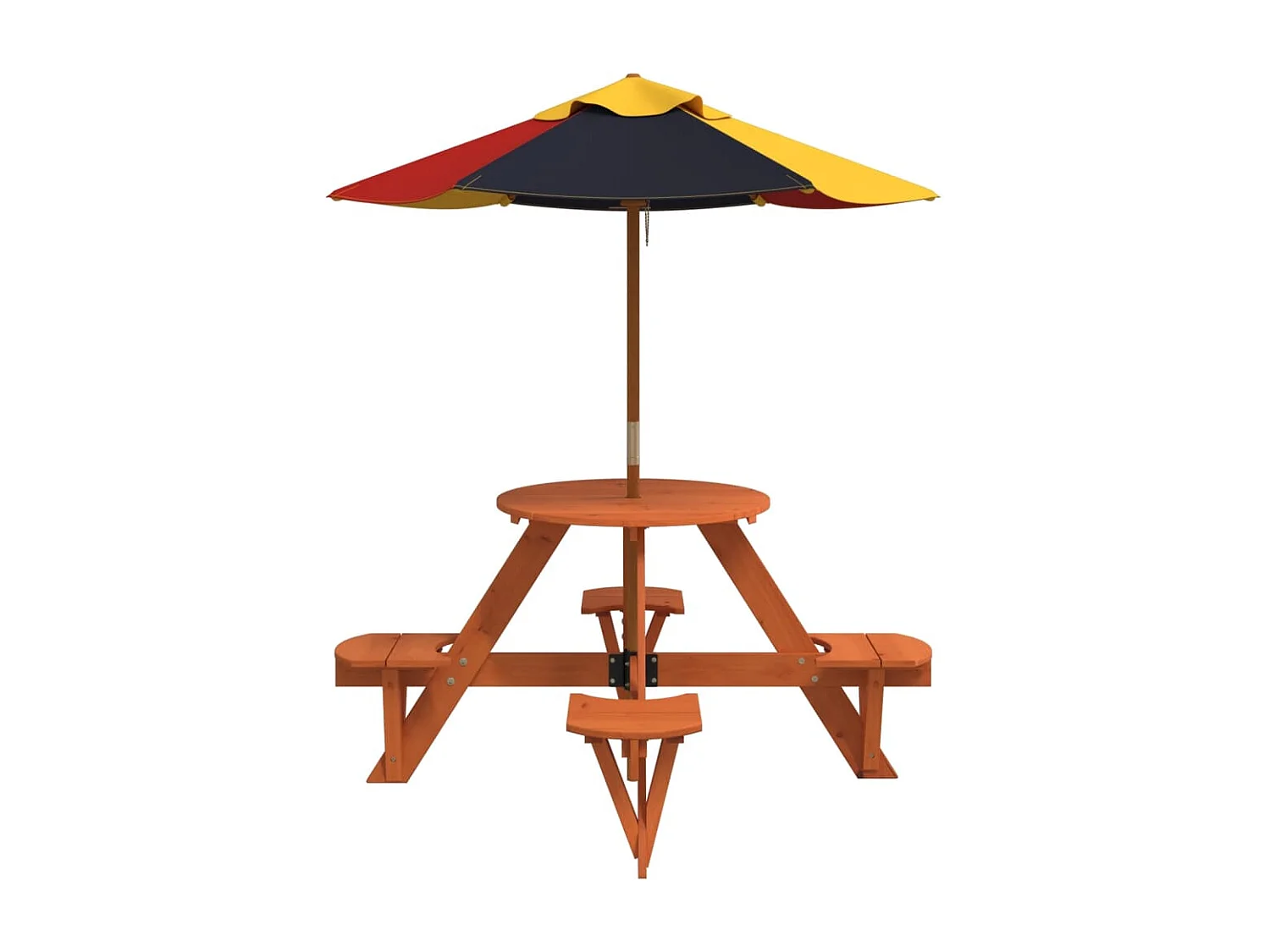Table de pique-nique pour 4 enfants avec parasol rond sapin