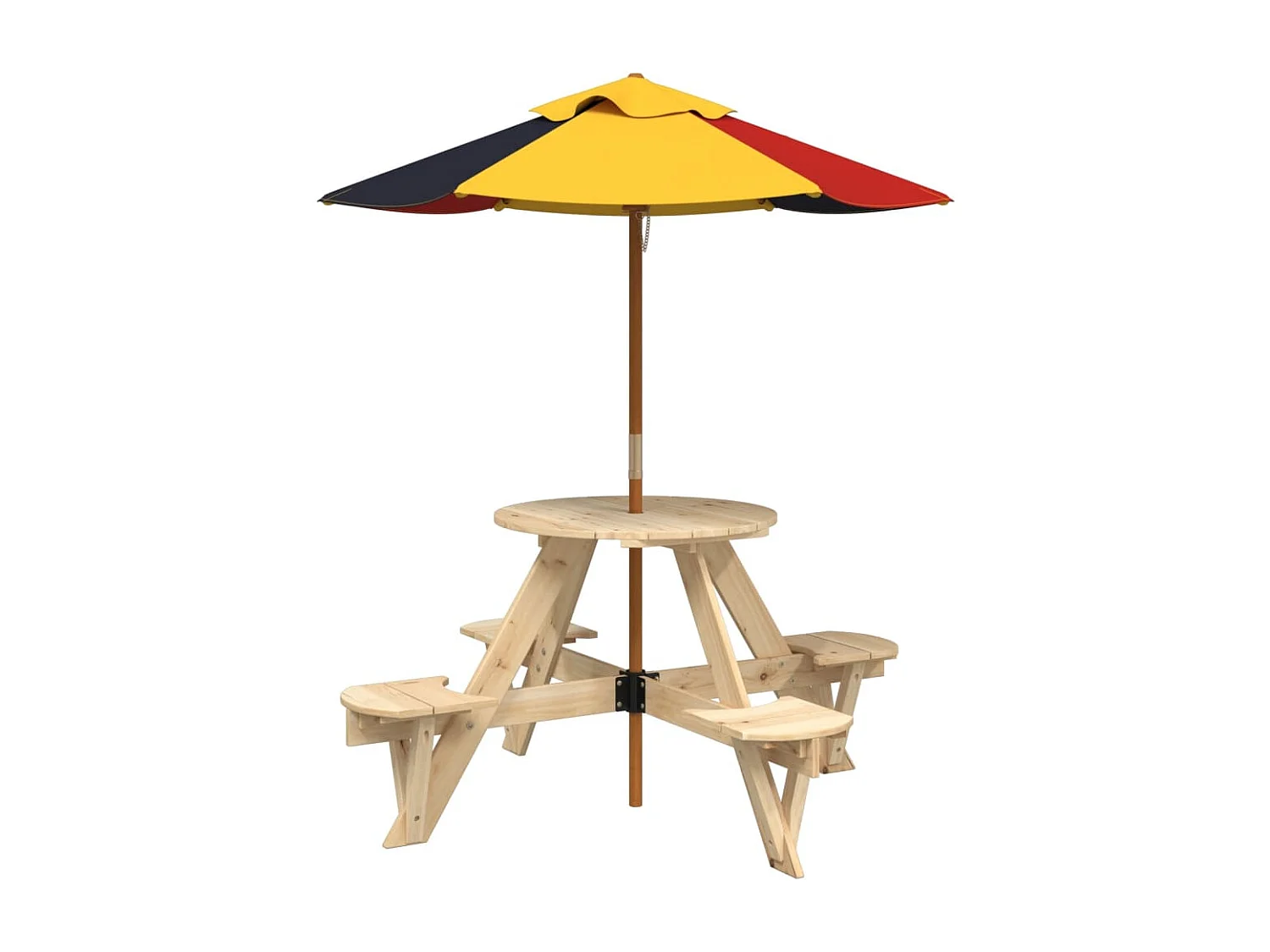 Table de pique-nique pour 4 enfants avec parasol rond sapin