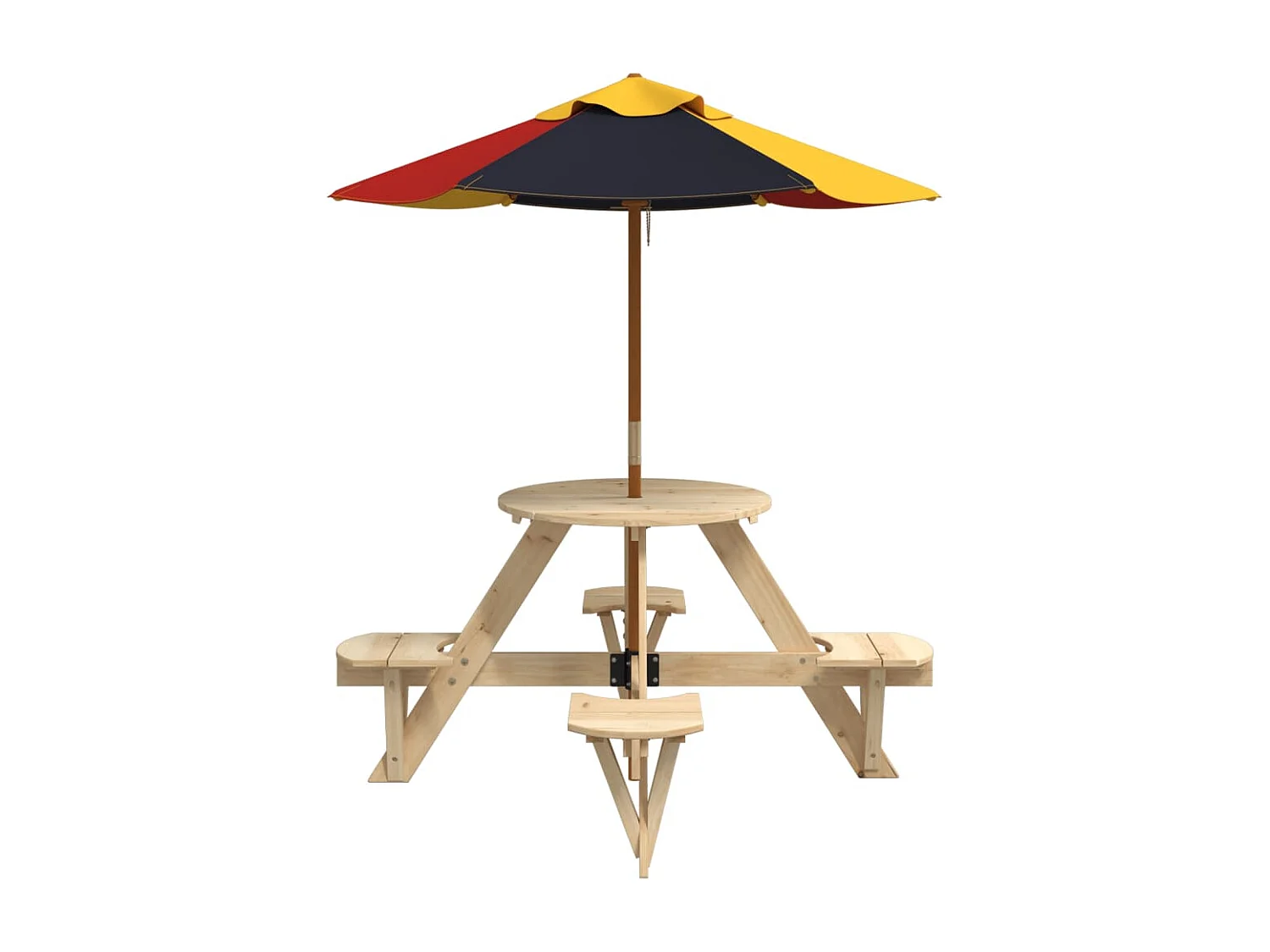Table de pique-nique pour 4 enfants avec parasol rond sapin