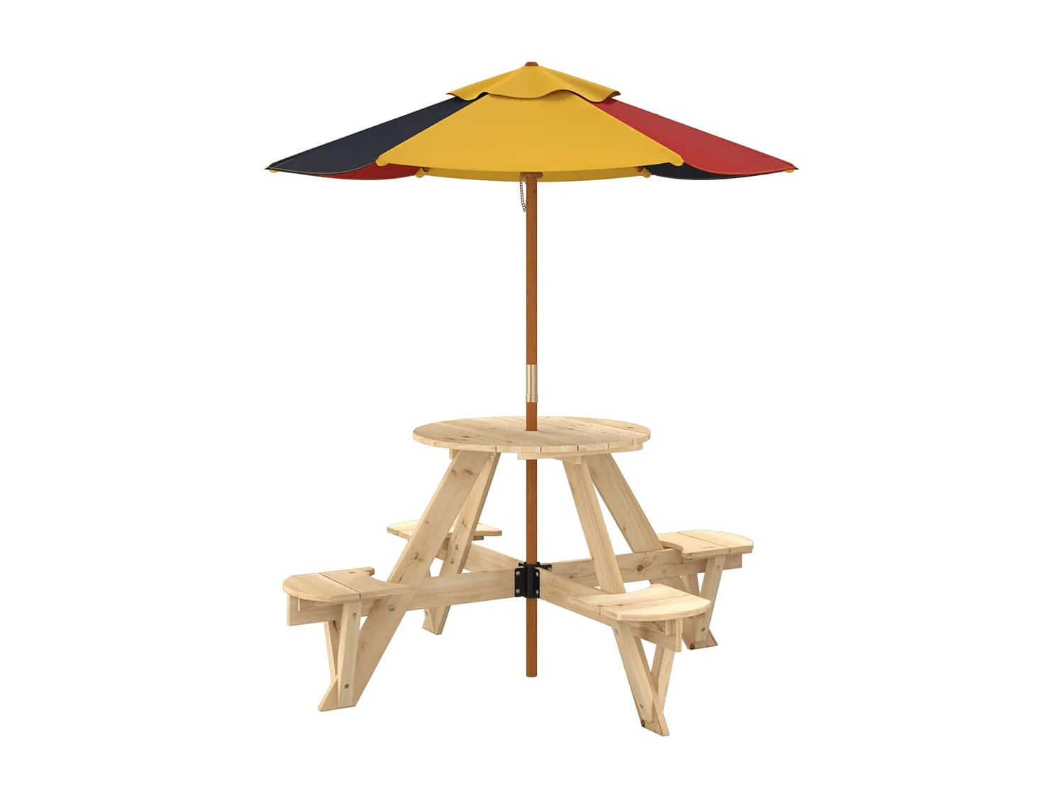 Table de pique-nique pour 4 enfants avec parasol rond sapin