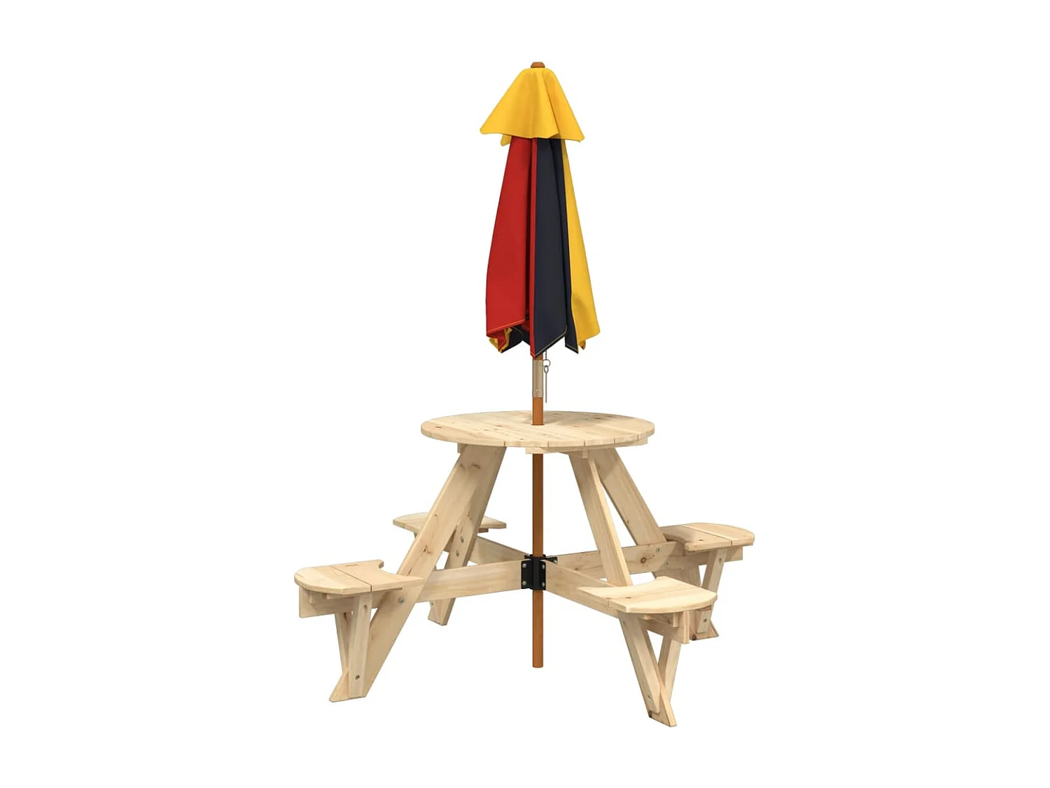 Table de pique-nique pour 4 enfants avec parasol rond sapin
