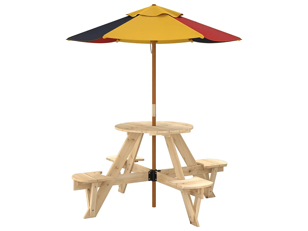 Picknicktisch für 4 Kinder mit Sonnenschirm Rund Tannenholz