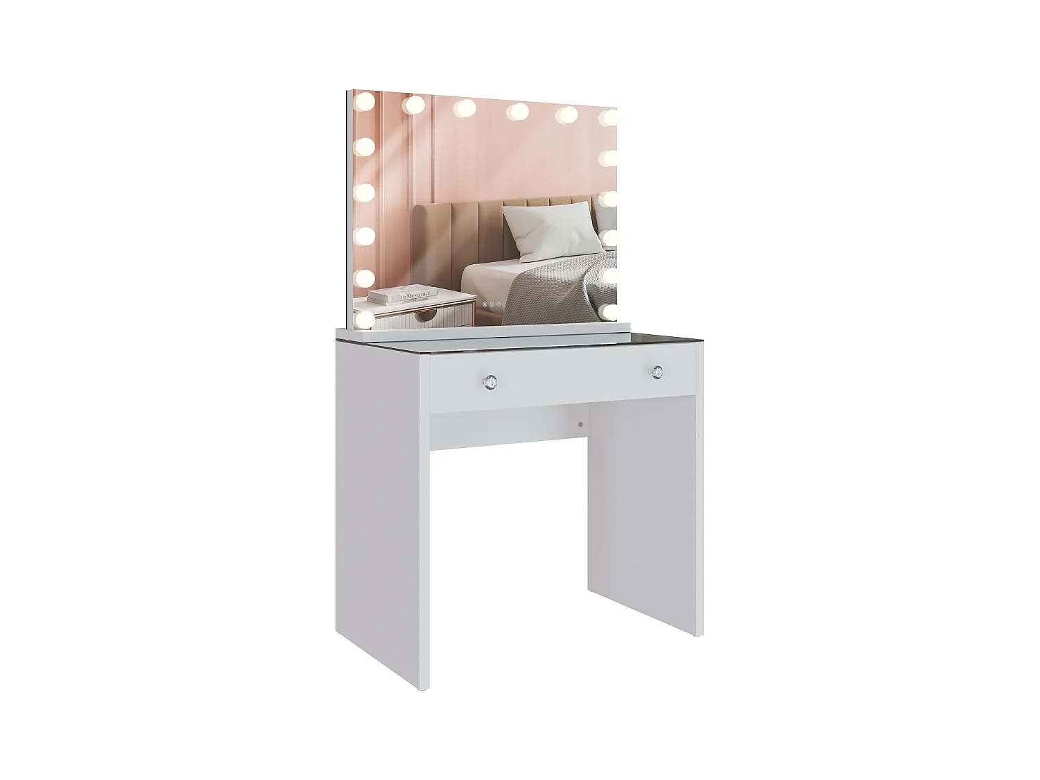 Coiffeuse - carré - Bois - 80 x 50 cm - Blanc - Mereta