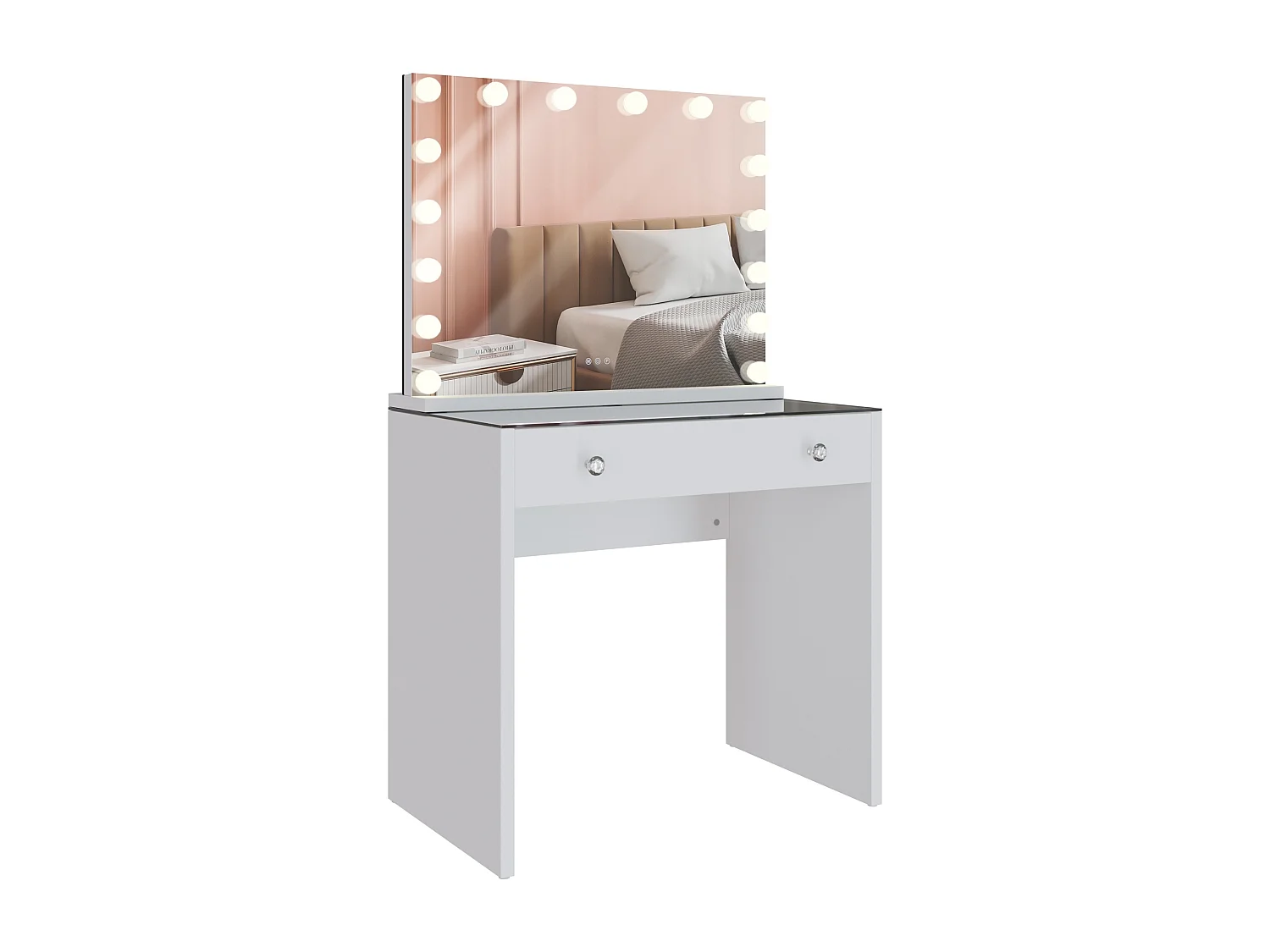 Coiffeuse - carré - Bois - 80 x 50 cm - Blanc - Mereta