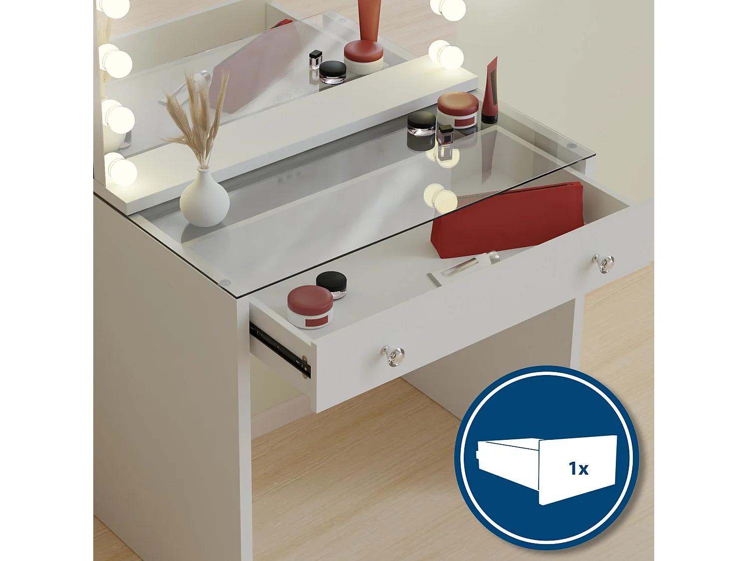 Coiffeuse - carré - Bois - 80 x 50 cm - Blanc - Mereta