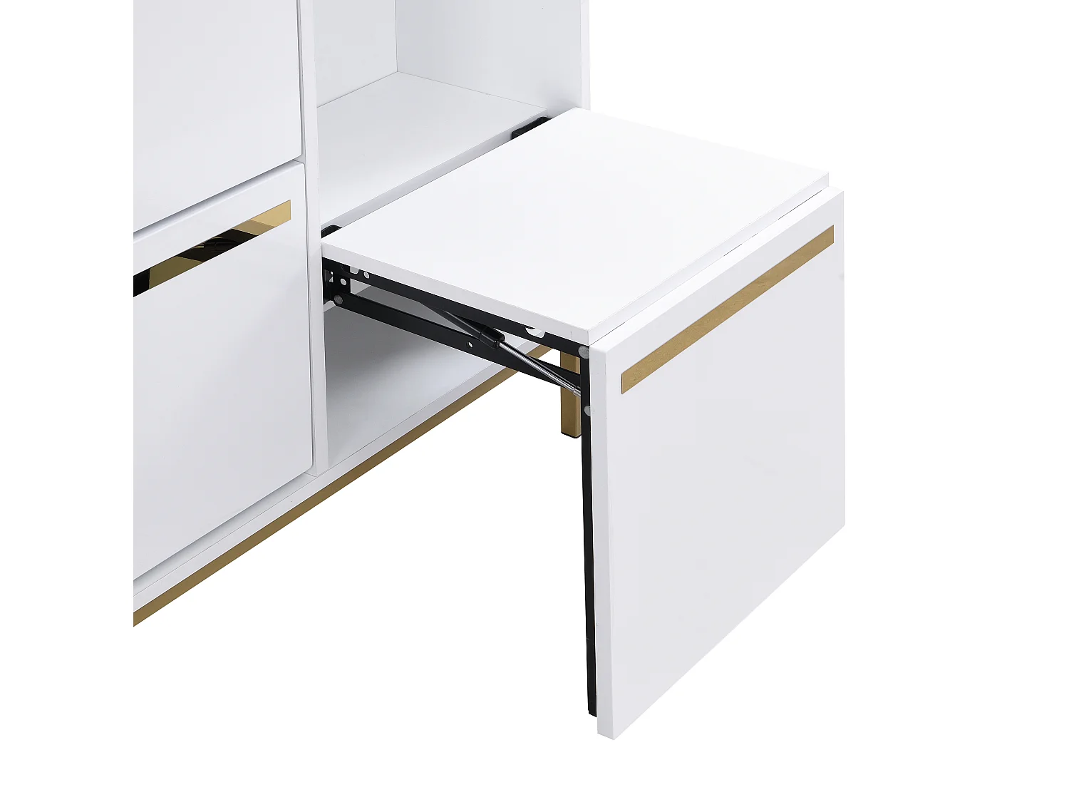 Meuble à chaussures avec banc pliable - 3 portes abattantes - Blanc & Doré