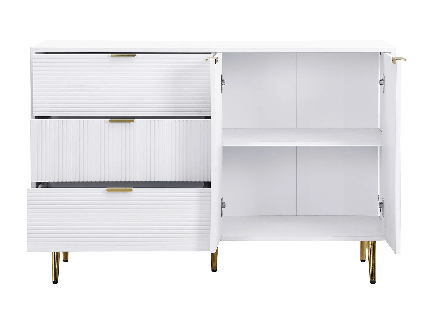 Buffet moderne - 2 portes et 3 tiroirs - Blanc