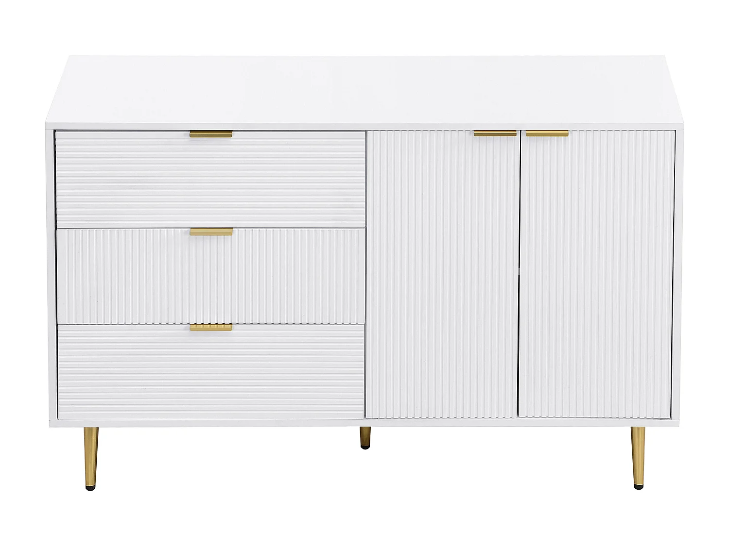 Buffet moderne - 2 portes et 3 tiroirs - Blanc