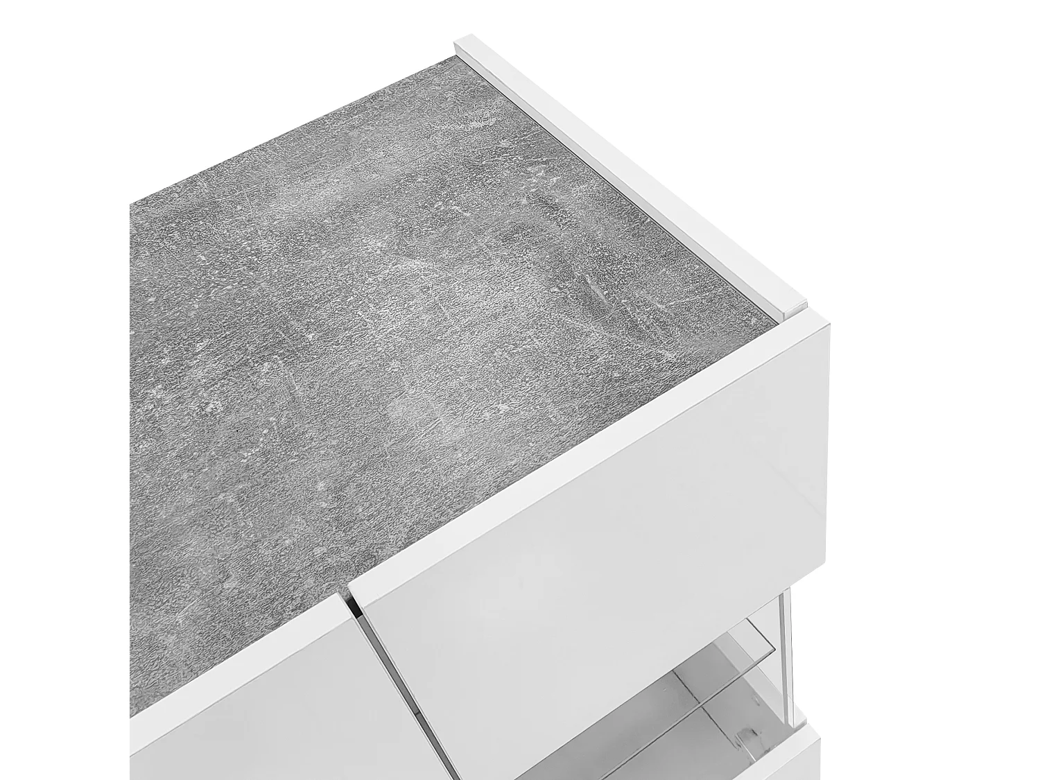 Sideboard mit LED - 2 Türen und 3 Schubladen - glänzend weiße Front und graue Marmoroptik - Weiß