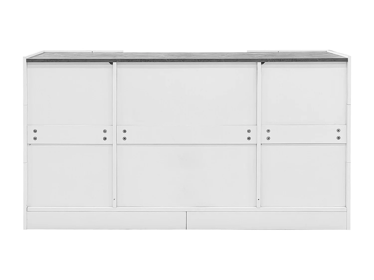 Sideboard mit LED - 2 Türen und 3 Schubladen - glänzend weiße Front und graue Marmoroptik - Weiß