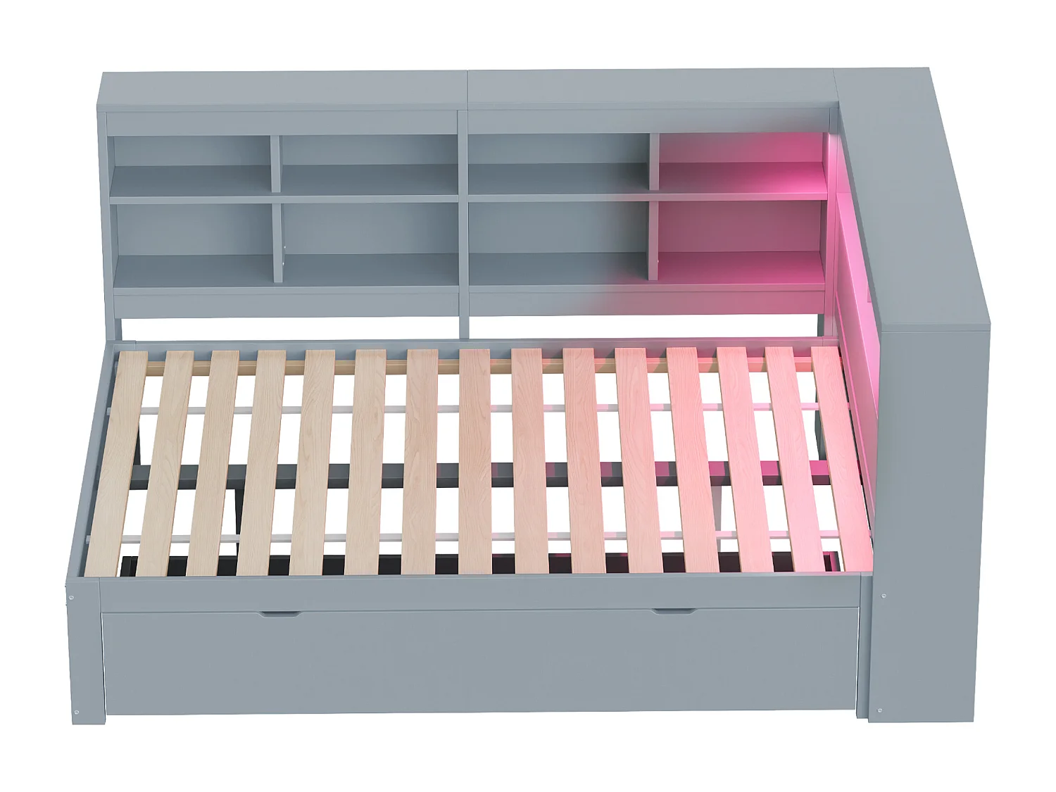 Lit banquette de rangement en bois massif 140x200 cm - avec LED et prises USB - Gris