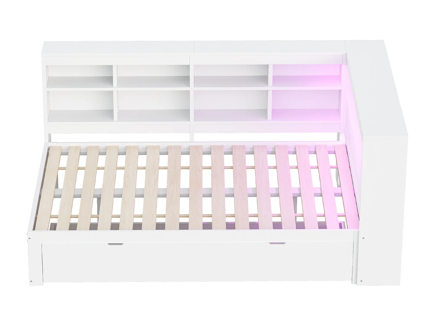 Lit banquette de rangement en bois massif 140x200 cm - avec LED et prises USB - Blanc