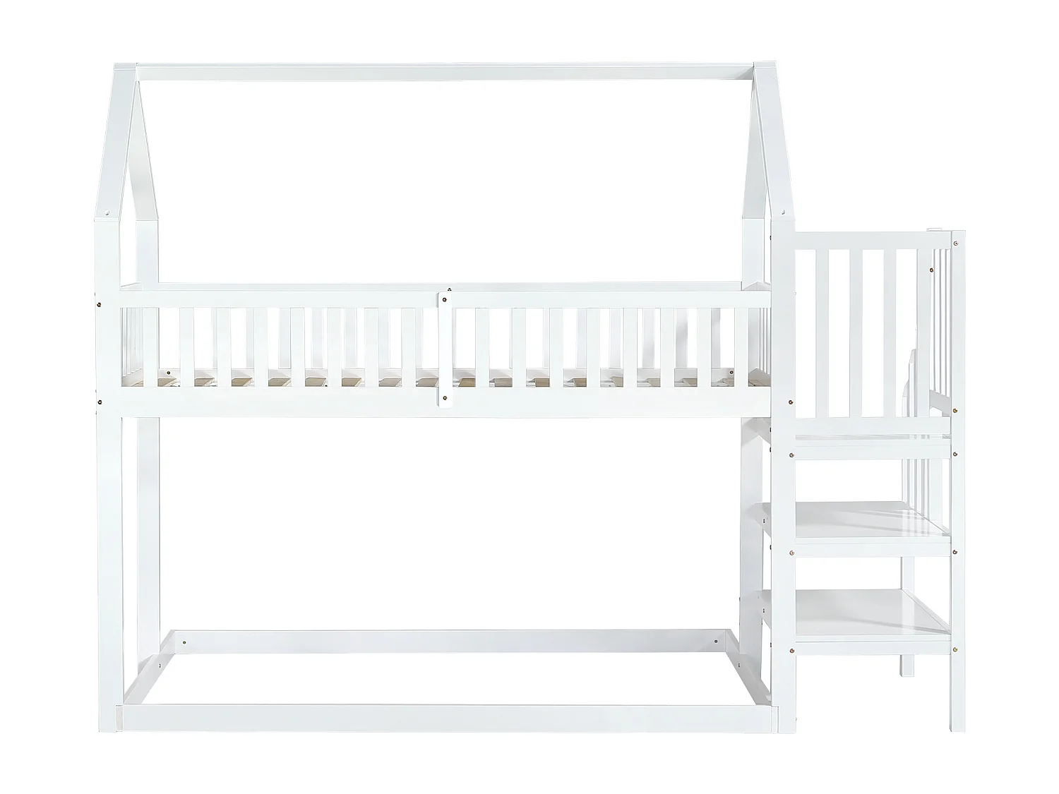 Lit superposé avec escalier et barrières anti-chutes - 90x200 cm - en bois massif - Blanc