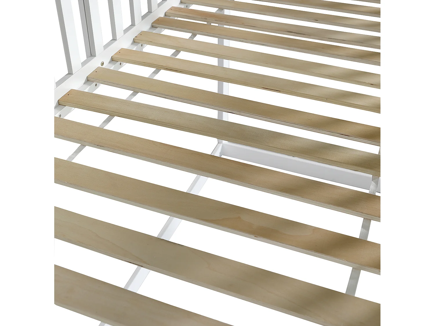 Lit superposé avec escalier et barrières anti-chutes - 90x200 cm - en bois massif - Blanc