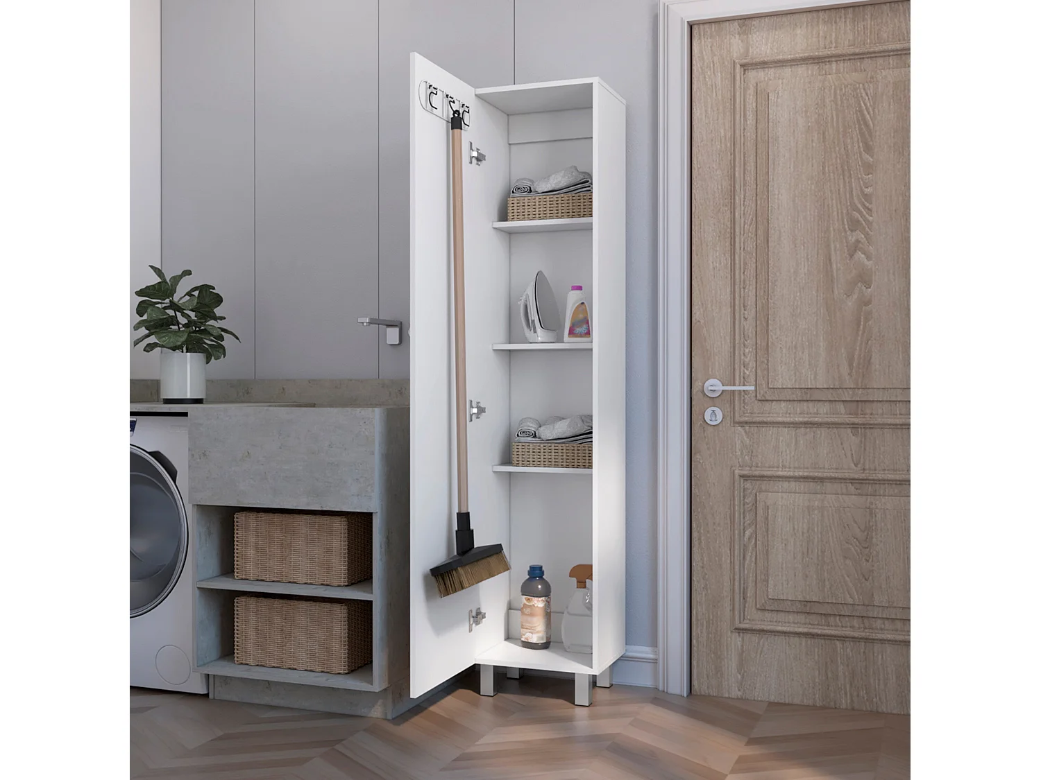 Colonna bagno Vintro in melamina con 4 ripiani e 1 anta , bianco , 180 cm X 40 cm X 31.3 cm