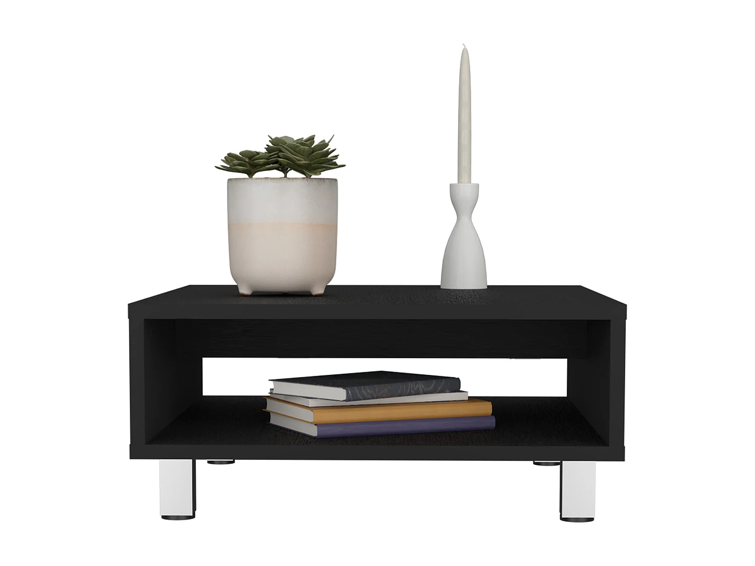 Tavolino Eclipse in melamina con ripiani inferiori e 4 gambe, nero , 26.9 cm X 60 cm X 60 cm