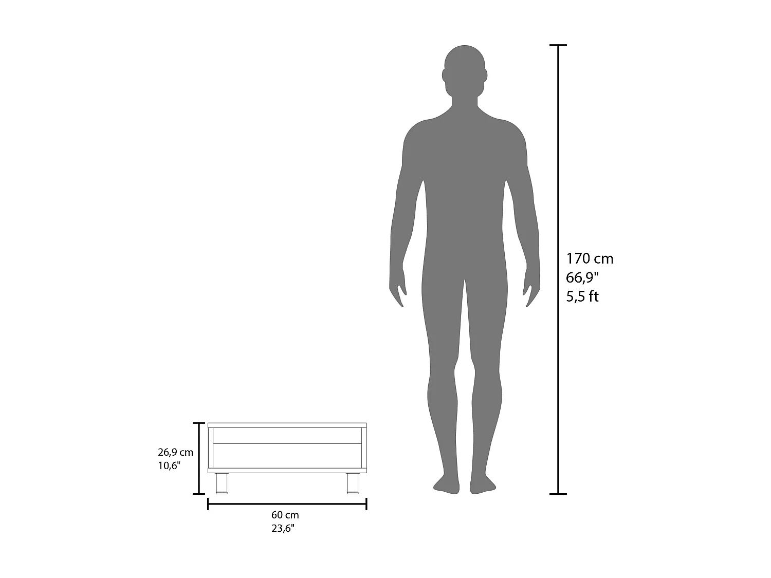 Tavolino Eclipse in melamina con ripiani inferiori e 4 gambe, nero , 26.9 cm X 60 cm X 60 cm