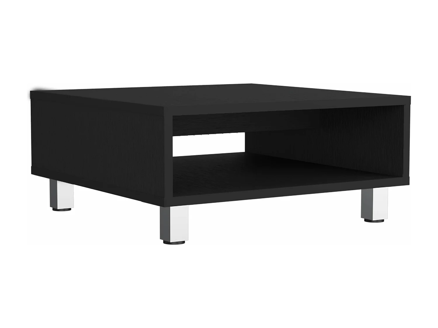 Tavolino Eclipse in melamina con ripiani inferiori e 4 gambe, nero , 26.9 cm X 60 cm X 60 cm