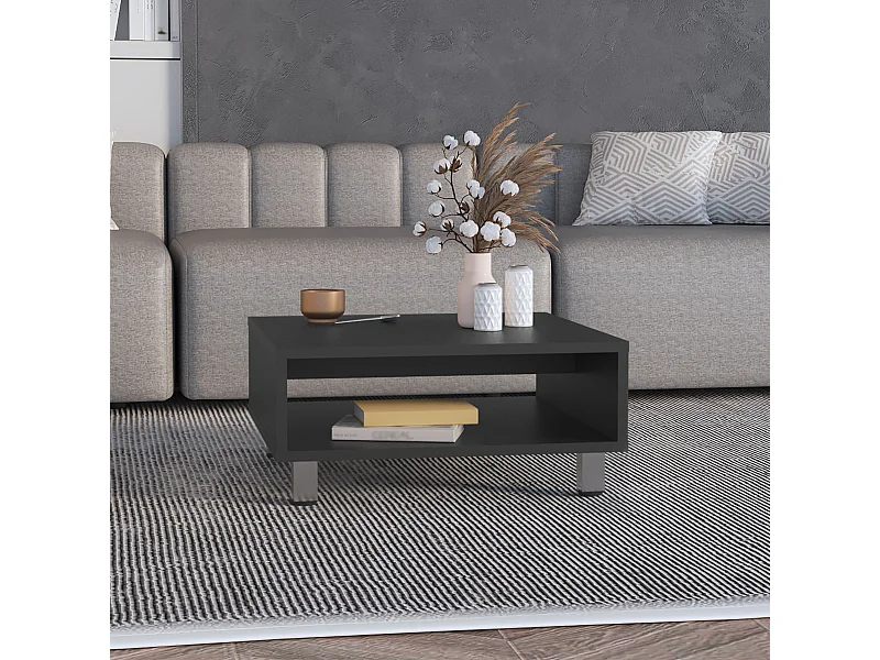 Table basse Eclipse en mélamine avec plateaux inférieurs et 4 pieds , noir , 26.9 cm X 60 cm X 60 cm