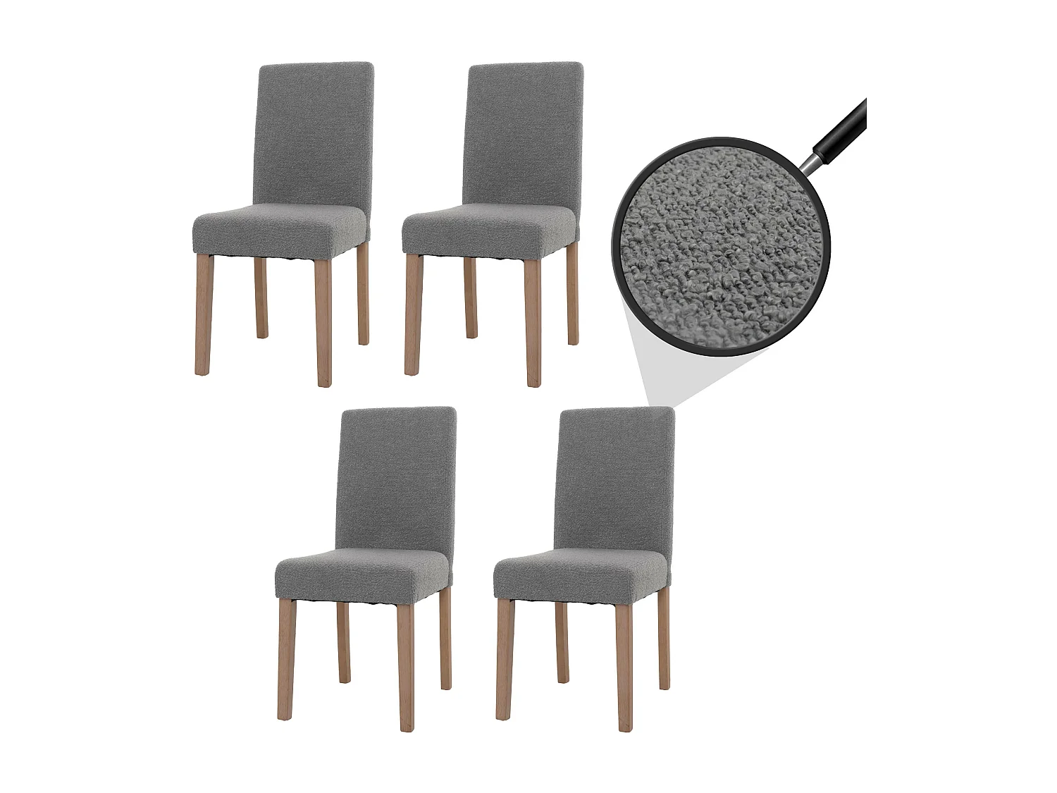 Eetkamerstoel Littau Bouclé (set van 4),  grijs, naturelkleurige poten