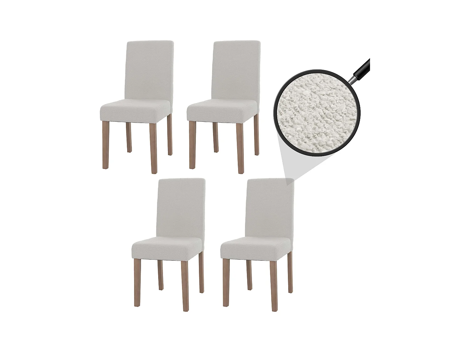 Eetkamerstoel Littau Bouclé (set van 4),  crème, naturelkleurige poten