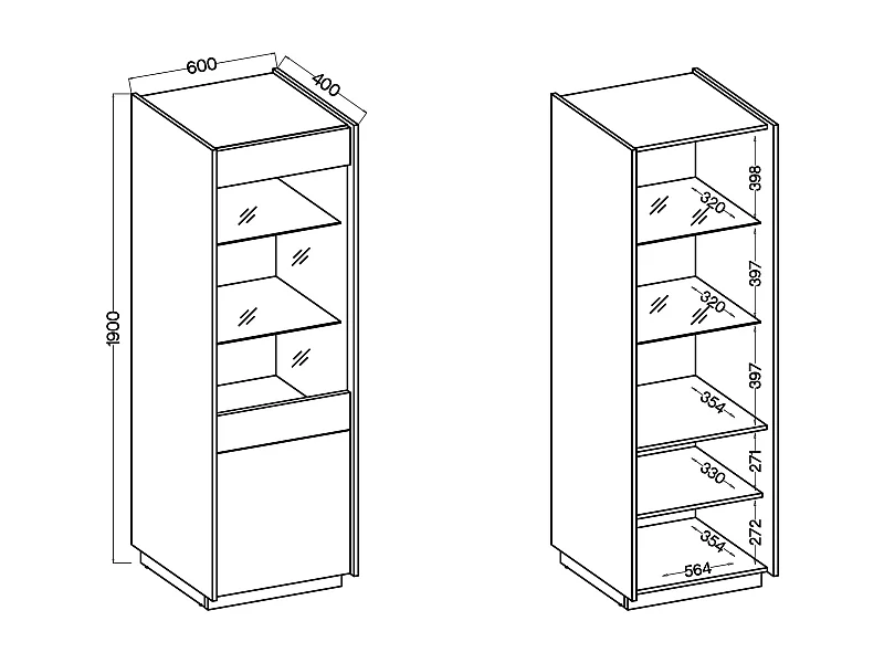 Vitrine haute à 2 portes - 60 cm - beige / noyer okapi - KOBBE