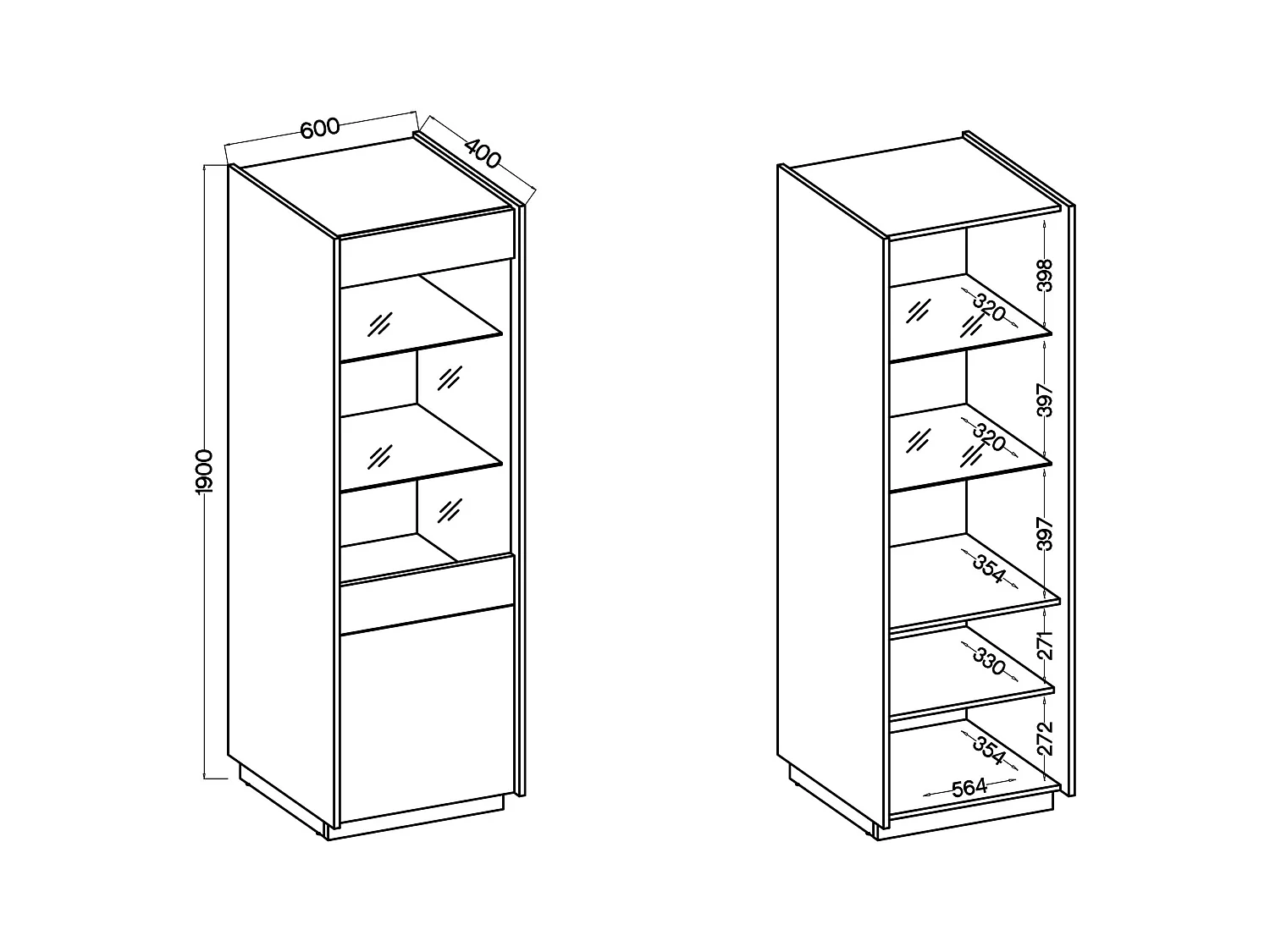 Vitrine haute à 2 portes - 60 cm - beige / noyer okapi - KOBBE
