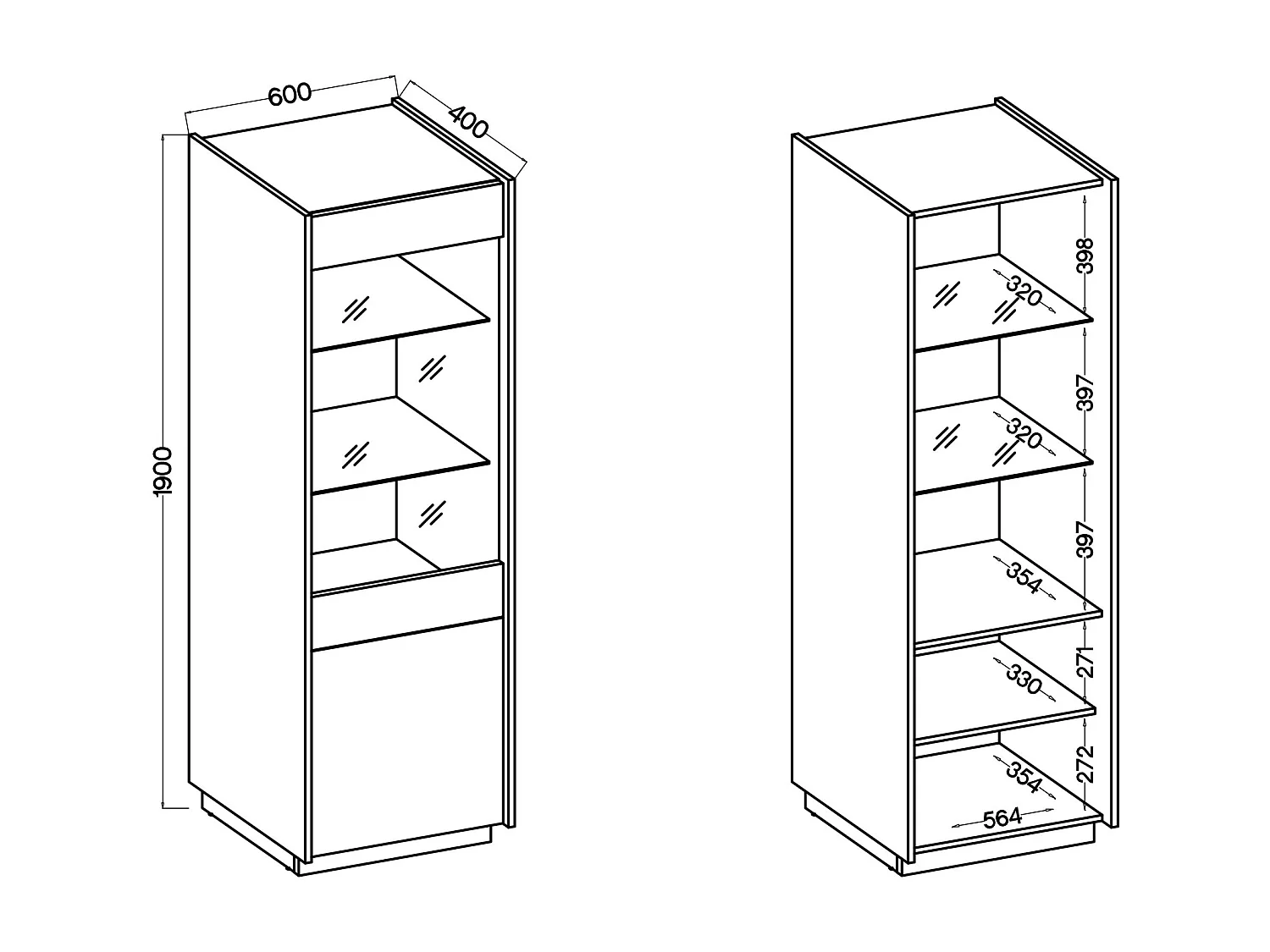 Vitrine haute à 2 portes - 60 cm - beige / noyer okapi - KOBBE
