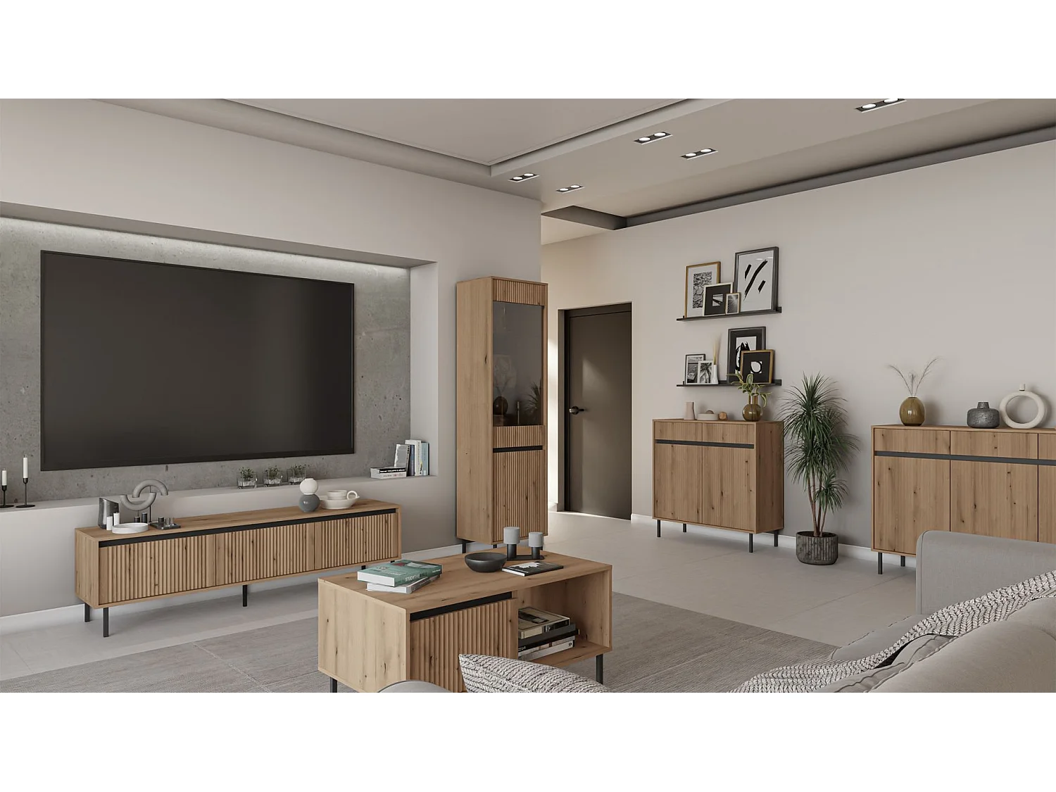 Vitrinekast met 2 deuren en zwarte poten - 56 cm - evoke oak - OSAKA