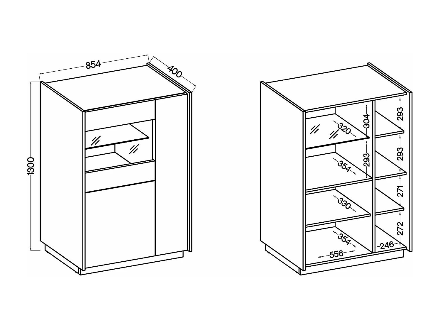 Vitrine basse à 3 portes - 85 cm - beige / noyer okapi - KOBBE