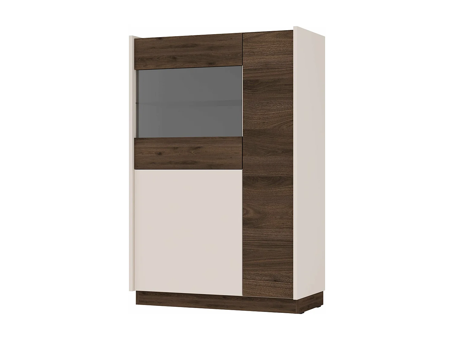 Vitrine basse à 3 portes - 85 cm - beige / noyer okapi - KOBBE
