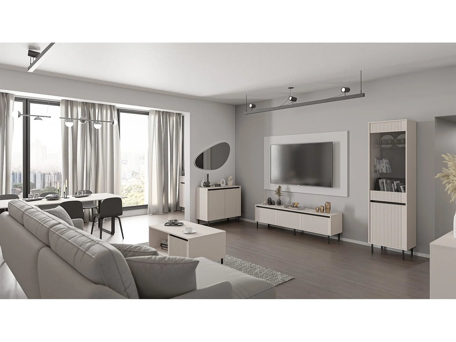 Vitrine 2 portes avec pieds noir - 56cm - Beige - OSAKA