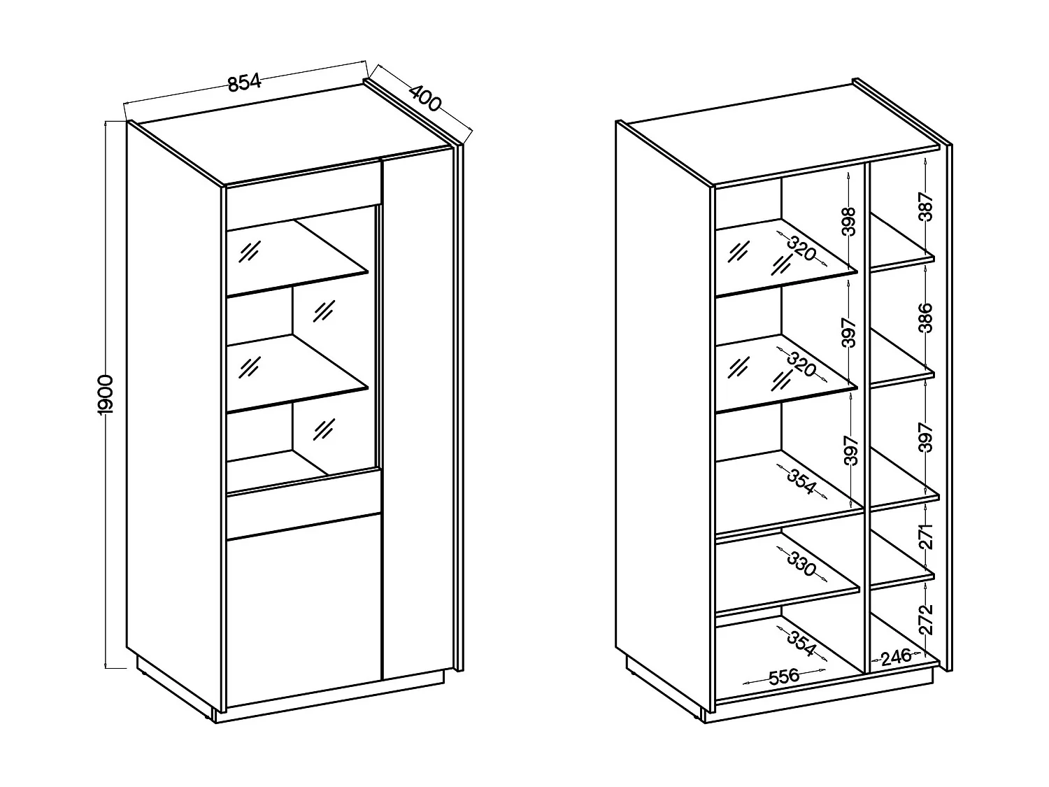 Vitrine haute à 3 portes - 85 cm - beige / noyer okapi - KOBBE
