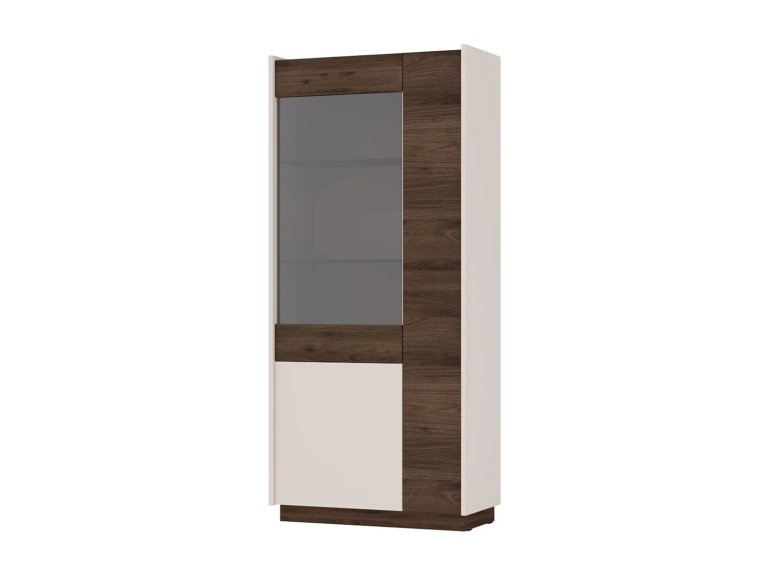 Vitrine haute à 3 portes - 85 cm - beige / noyer okapi - KOBBE