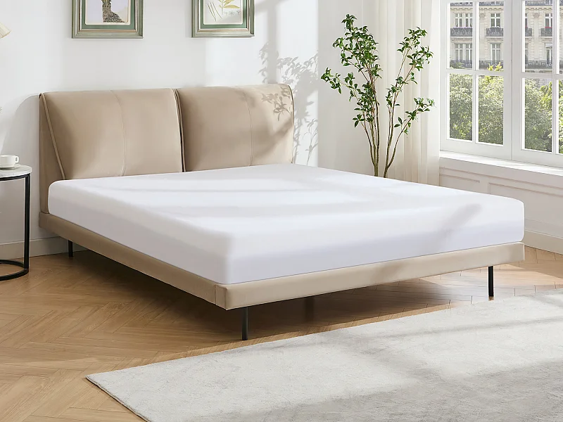 Bett 140 x 190 cm + Matratze - Samt - Taupe - IBEDIA