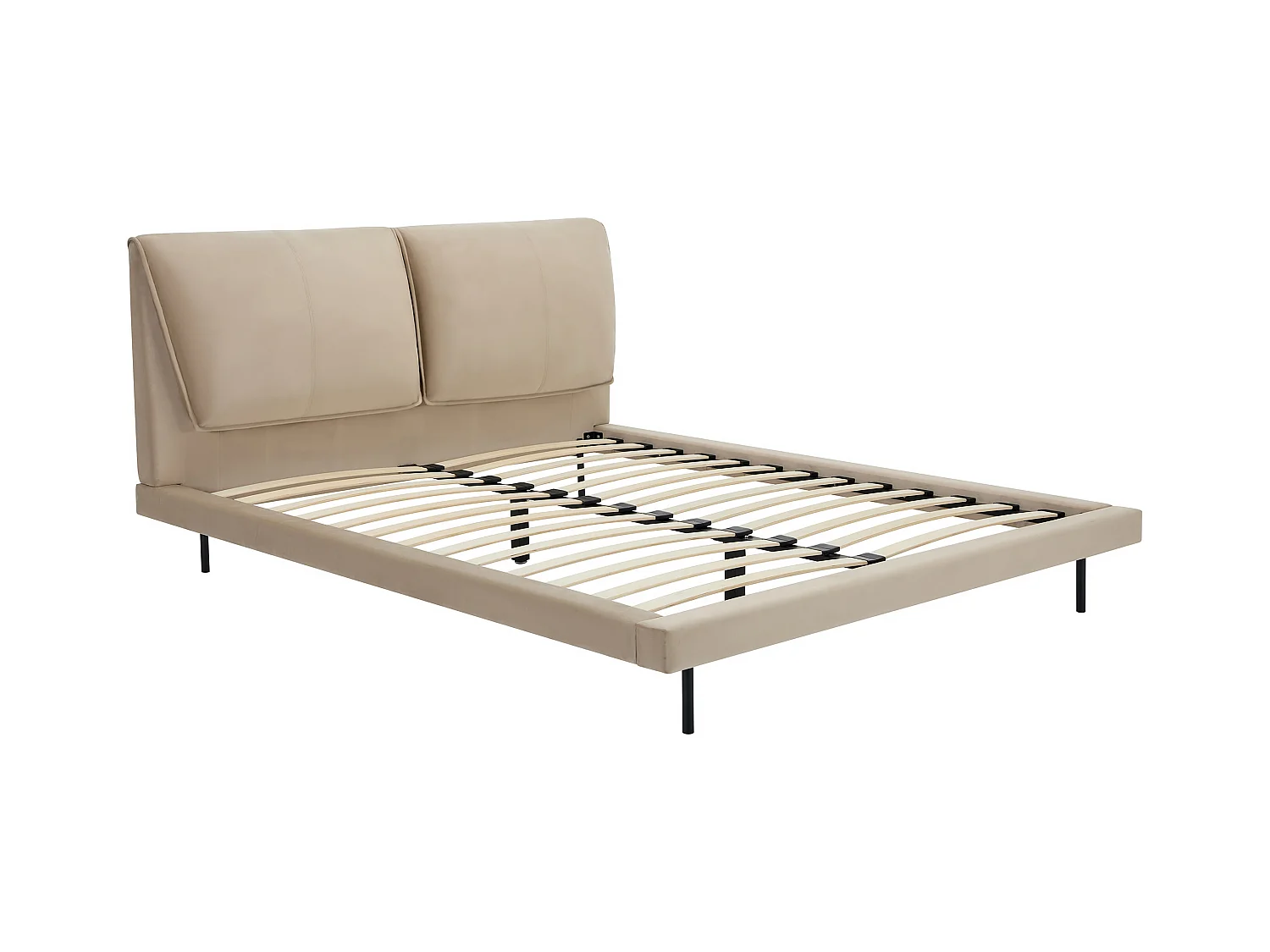 Łóżko 140 x 190 cm - Welur - Taupe + Materac - IBEDIA