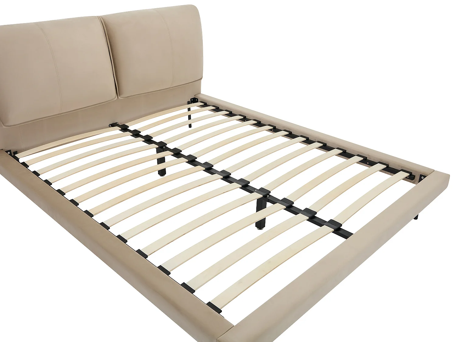Lit 140 x 190 cm - Velours - Taupe + Matelas - IBEDIA
