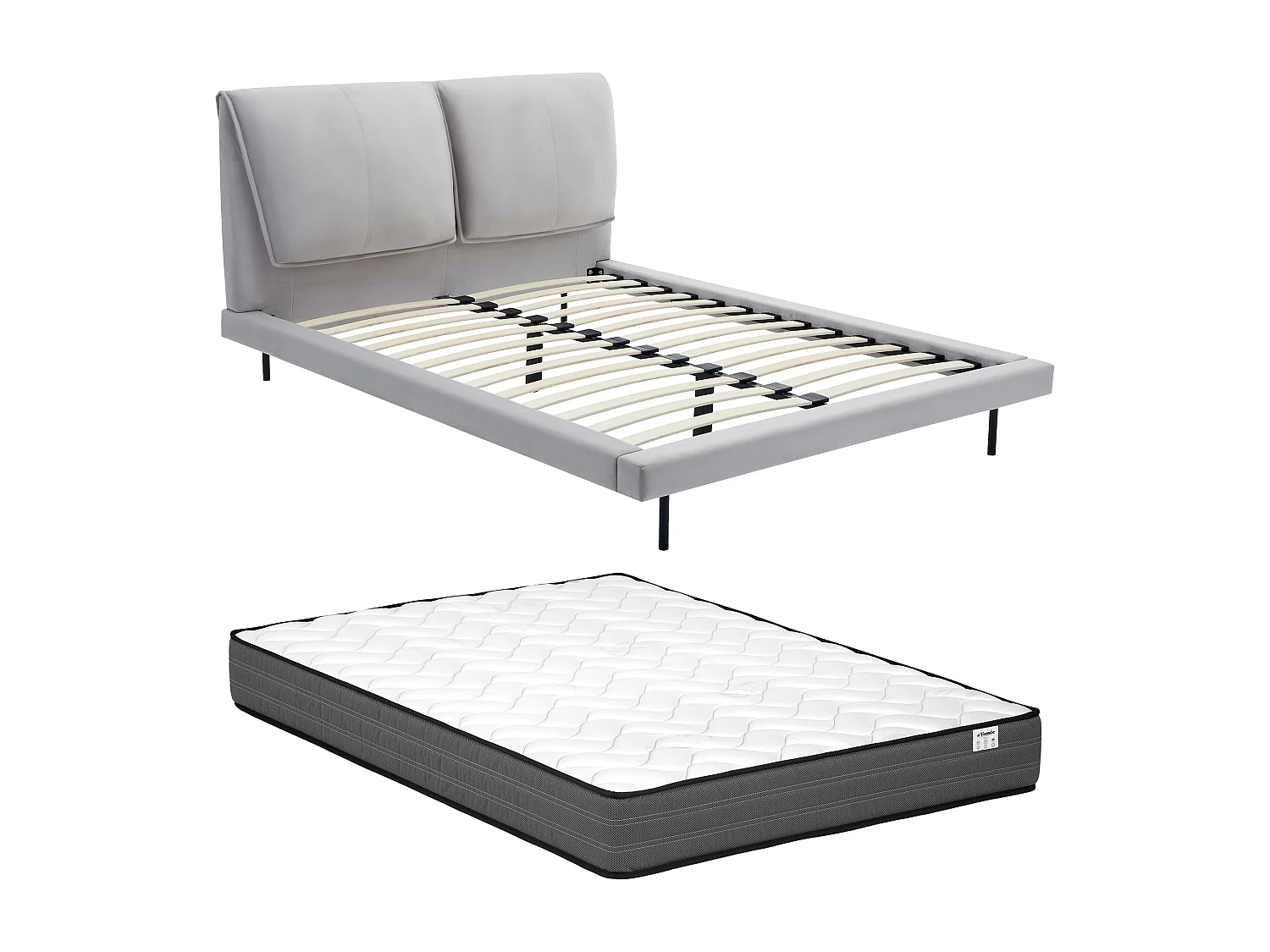 Cama 140 x 190 cm veludo cinza + colchão - IBEDIA