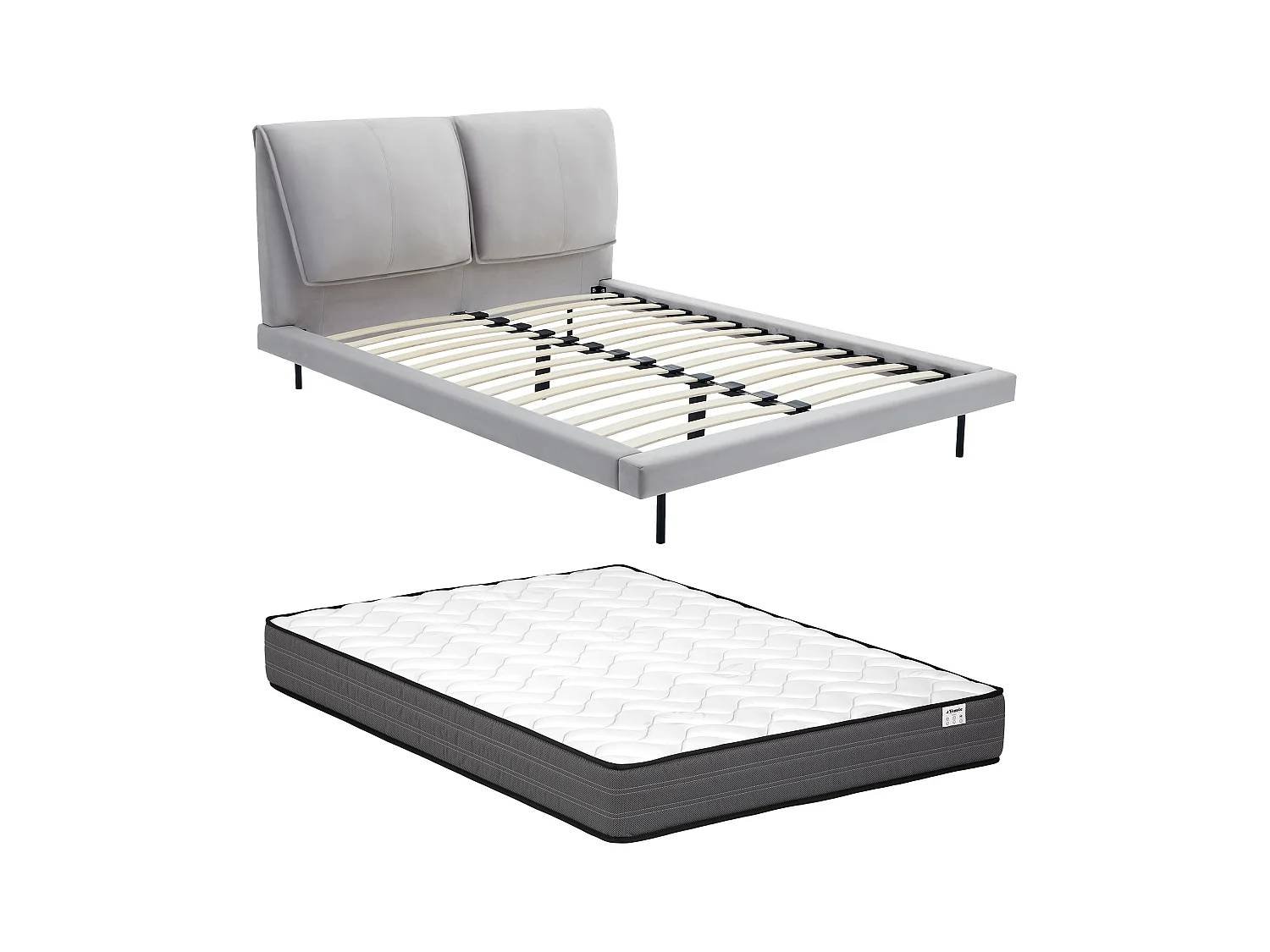 Bett 140 x 190 cm + Matratze - Samt- Grau - IBEDIA