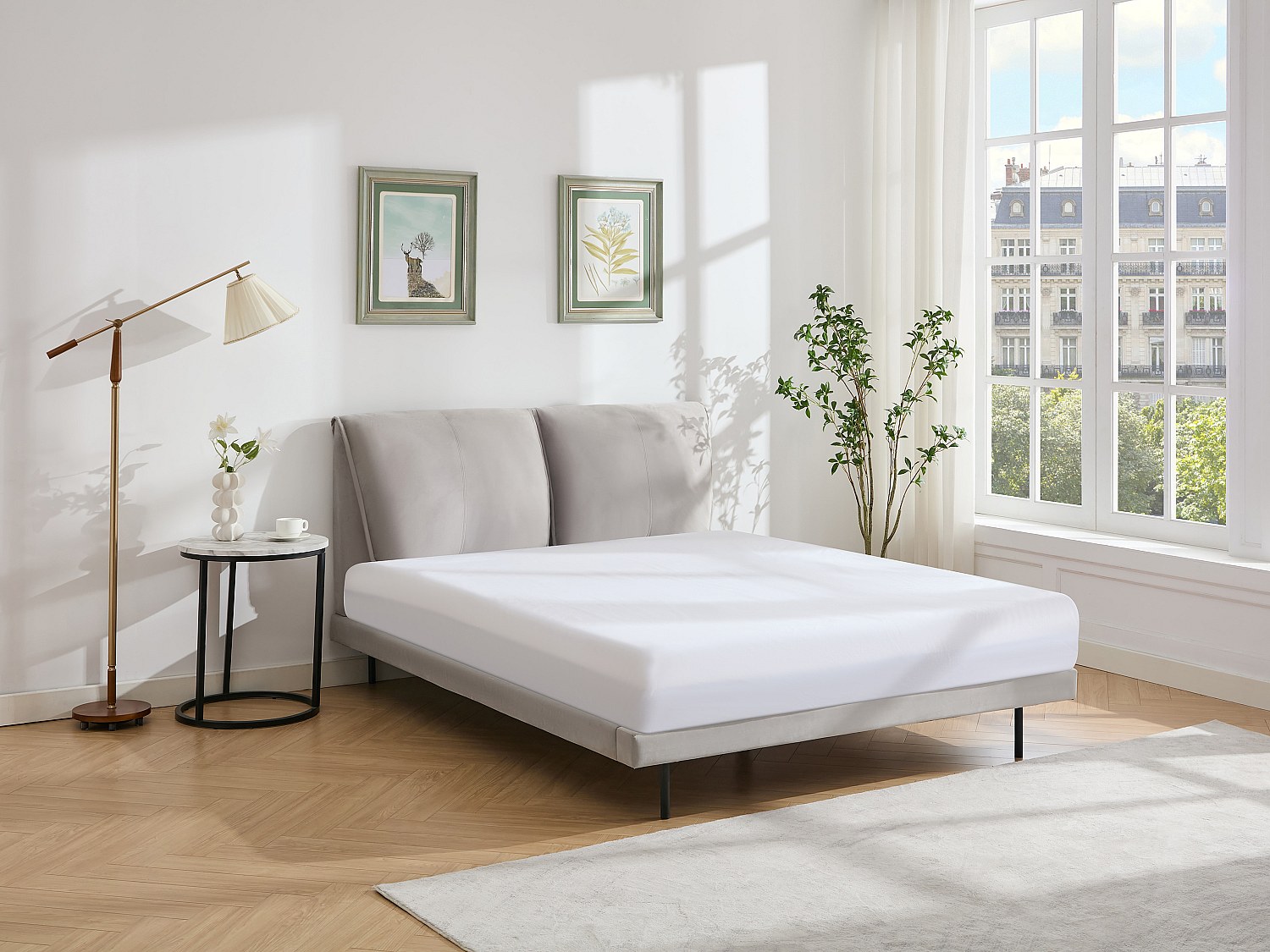 Vente-unique Bett 160 X 200 Cm + Matratze - Samt- Grau - Ibedia