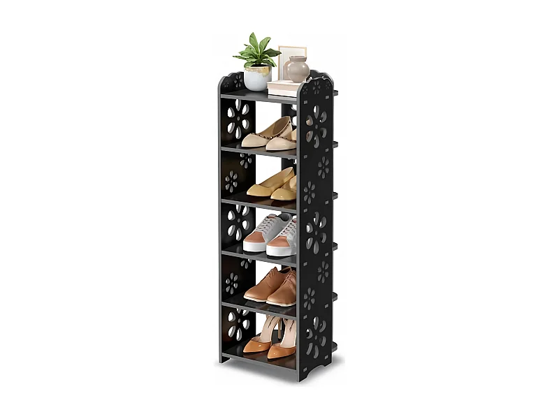 Schuhschrank 6 Plastik -Holzwerte, Schuhspeicherregal, Schnittmuster, 26x25x81cm Dekoration, Schwarz, Schwarz