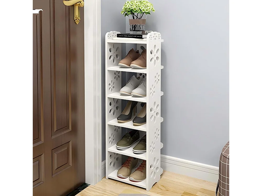 Meuble à Chaussures 6 Niveaux en Bois Plastique,Étagère de Rangement à Chaussures,26x25x81CM,Blanc
