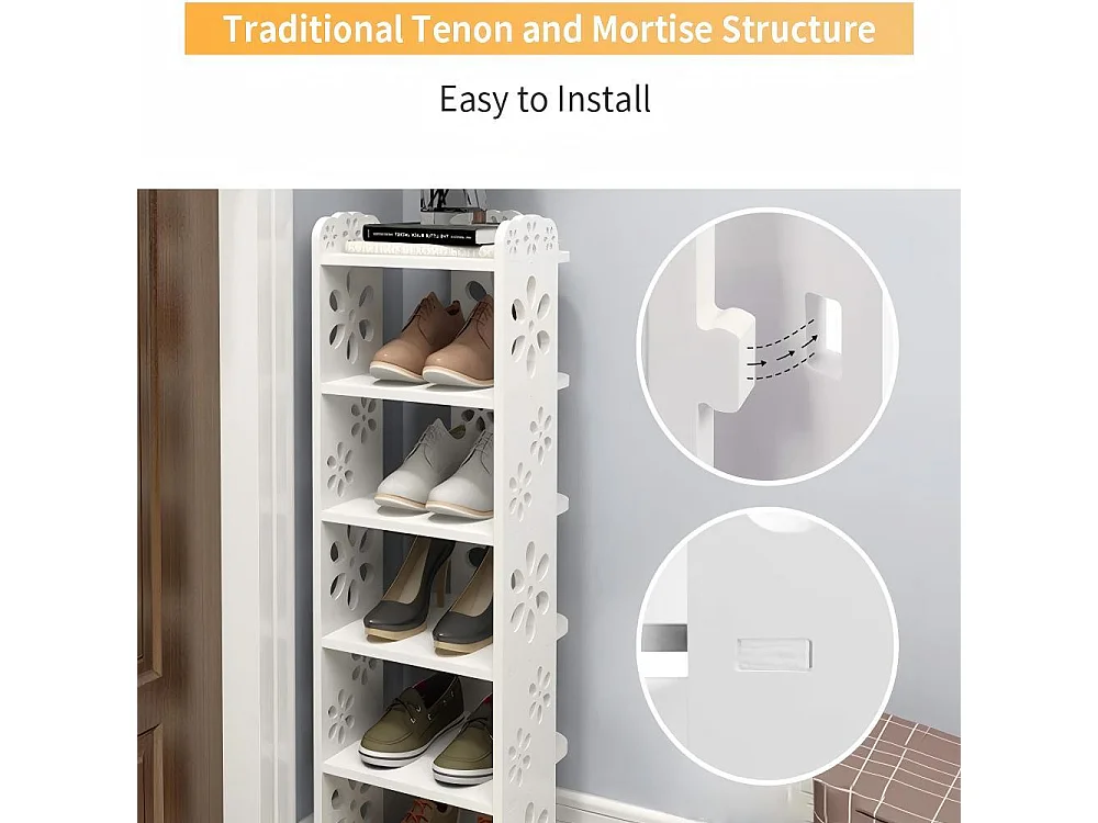 Meuble à Chaussures 6 Niveaux en Bois Plastique,Étagère de Rangement à Chaussures,26x25x81CM,Blanc