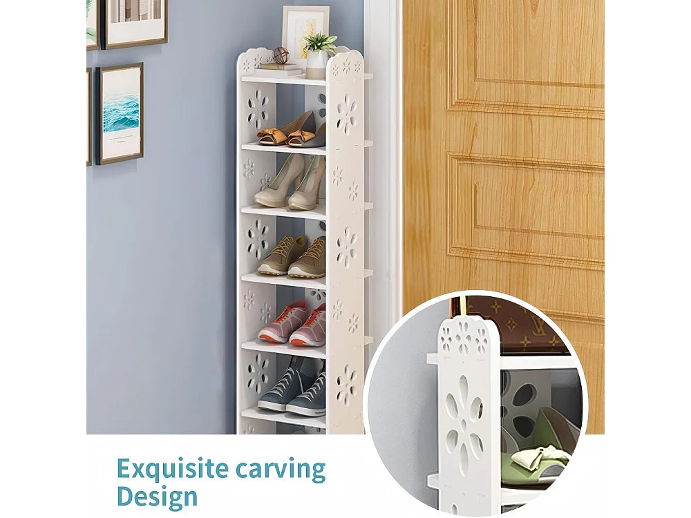 Meuble à Chaussures 6 Niveaux en Bois Plastique,Étagère de Rangement à Chaussures,26x25x81CM,Blanc