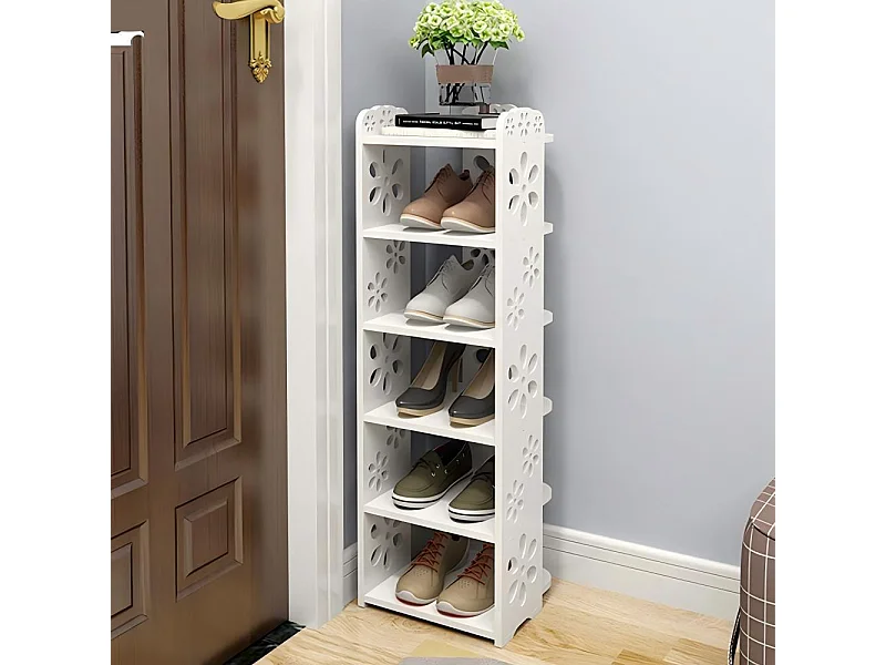 Meuble à Chaussures 6 Niveaux en Bois Plastique,Étagère de Rangement à Chaussures,26x25x81CM,Blanc