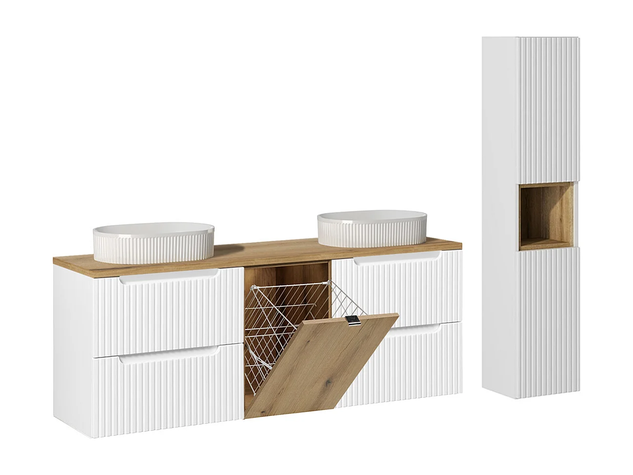 Set di mobili da bagno doppio lavabo Riva bianco e marrone 160cm