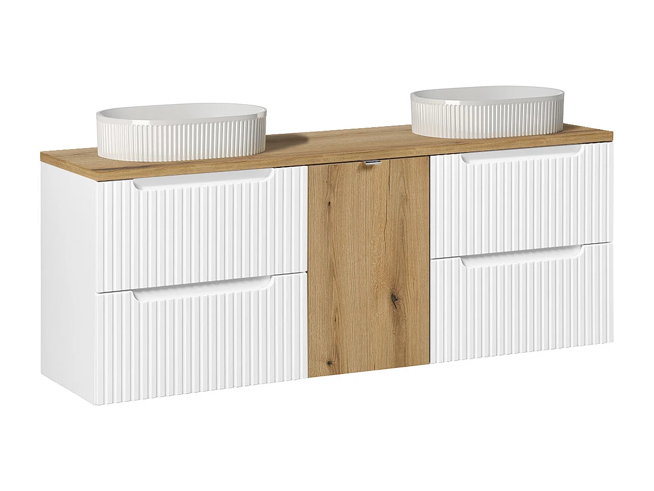 Set di mobili da bagno doppio lavabo Riva bianco e marrone 160cm