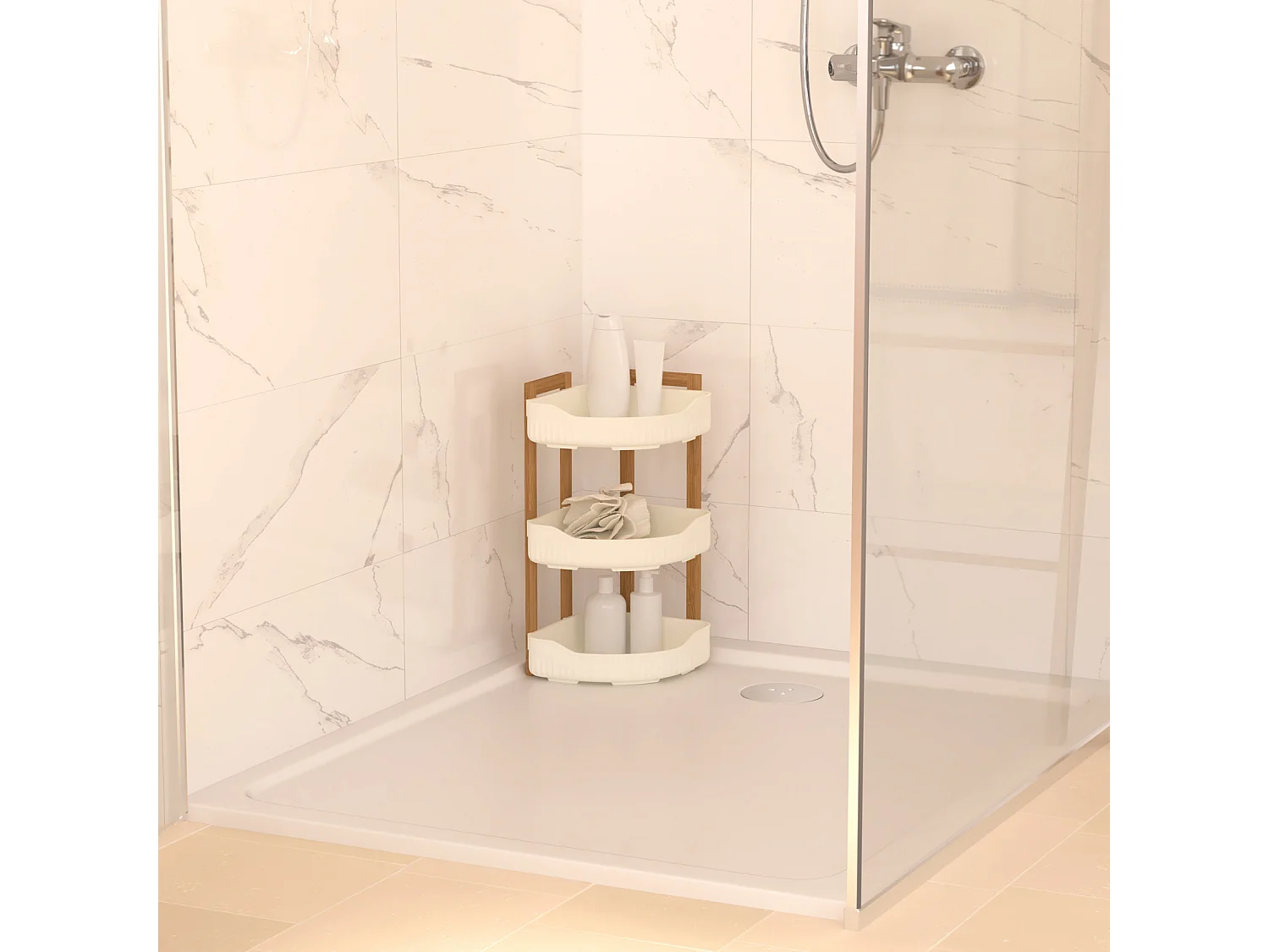 Étagère d'Angle de Douche 3 Niveaux "Natureo" 45cm Blanc